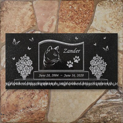 Personalized Cat Memorial - Granite Stone Pet Grave Marker - 6x12 - Zander - image1